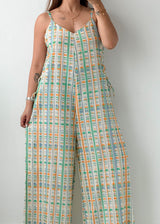 Size M-L Multicolor Striped Wide-Leg Jumpsuit