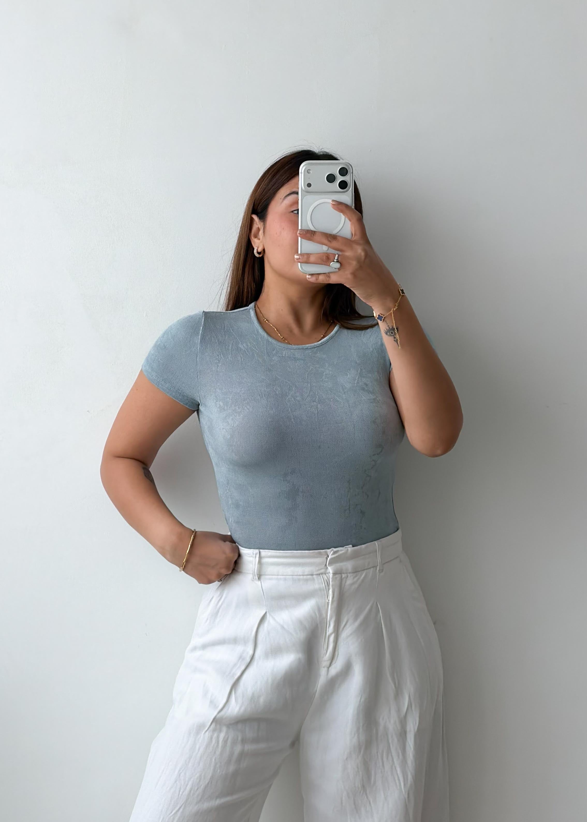 Size S-M Blue Open Back Fitted Top