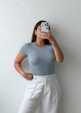 Size S-M Blue Open Back Fitted Top