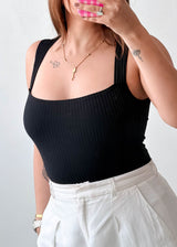 Size S-M Black Ribbed Square Neck Bodysuit