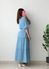 Size S-M Sky Blue Tiered Maxi Dress