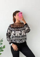 Size S-M Black Elephant Lace Top