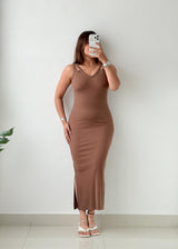 Size XS-S Brown Ribbed Knit Maxi Dress
