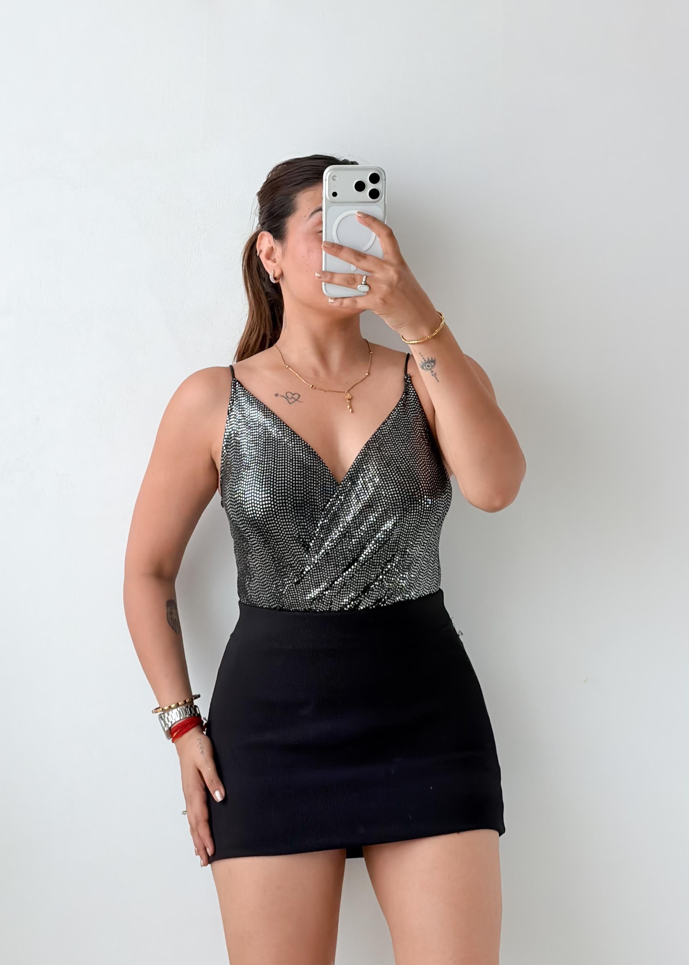 Size XS-S Silver Sequin Bodysuit