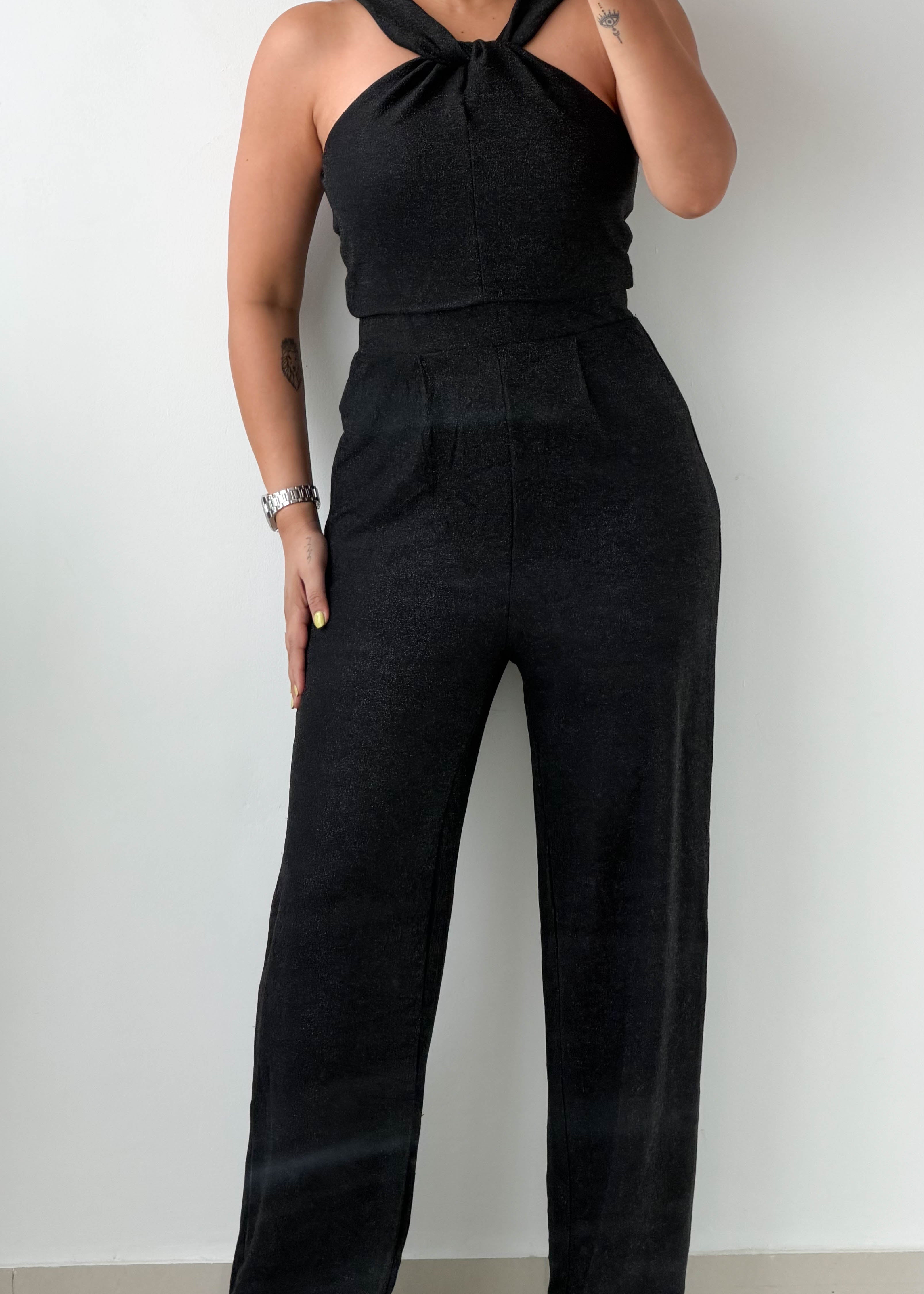 Size XS-S Black Twist Neck Jumpsuit