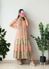 Size XS-M, Multicolor Tiered Halter Midi Dress
