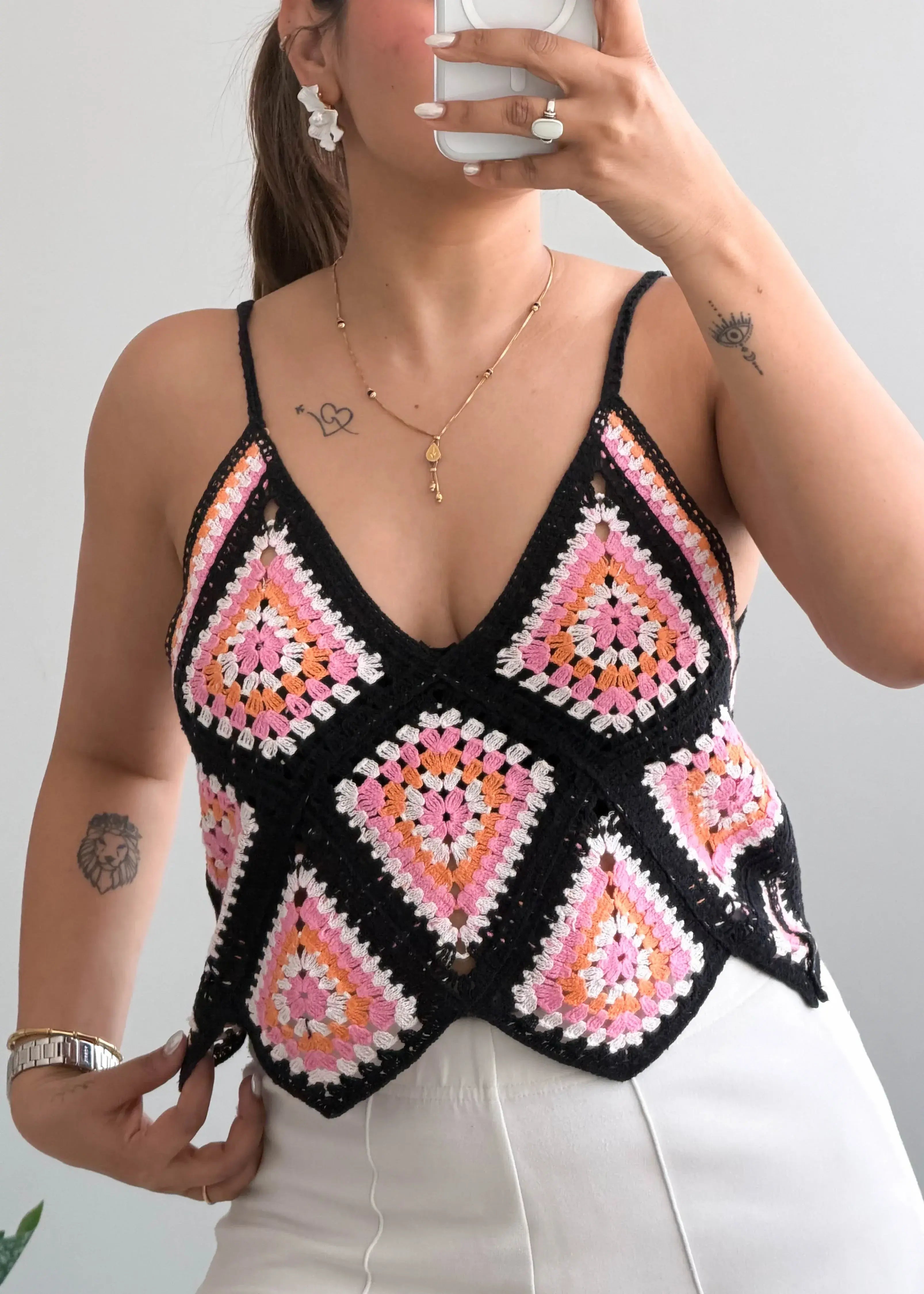 Size S-M, Multi-Color Crochet Cami Top - Closet by Payal