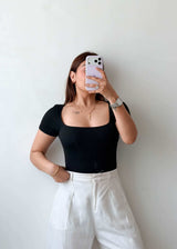 Size M Black Square Neck Bodysuit