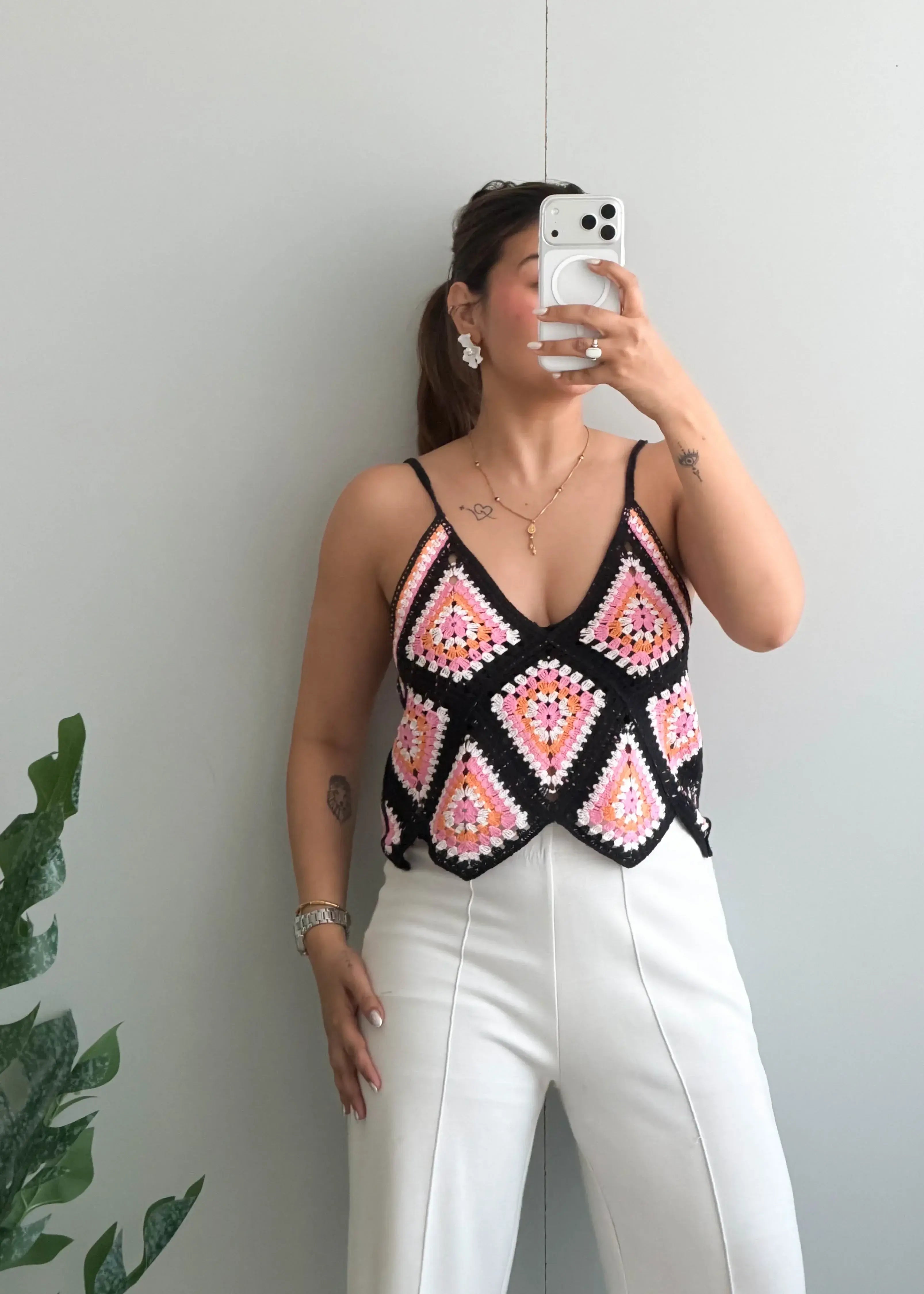 Size S-M, Multi-Color Crochet Cami Top - Closet by Payal