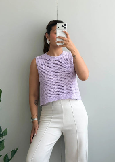 Size S-M, Lavender Sleeveless Textured Top - Closet by Payal