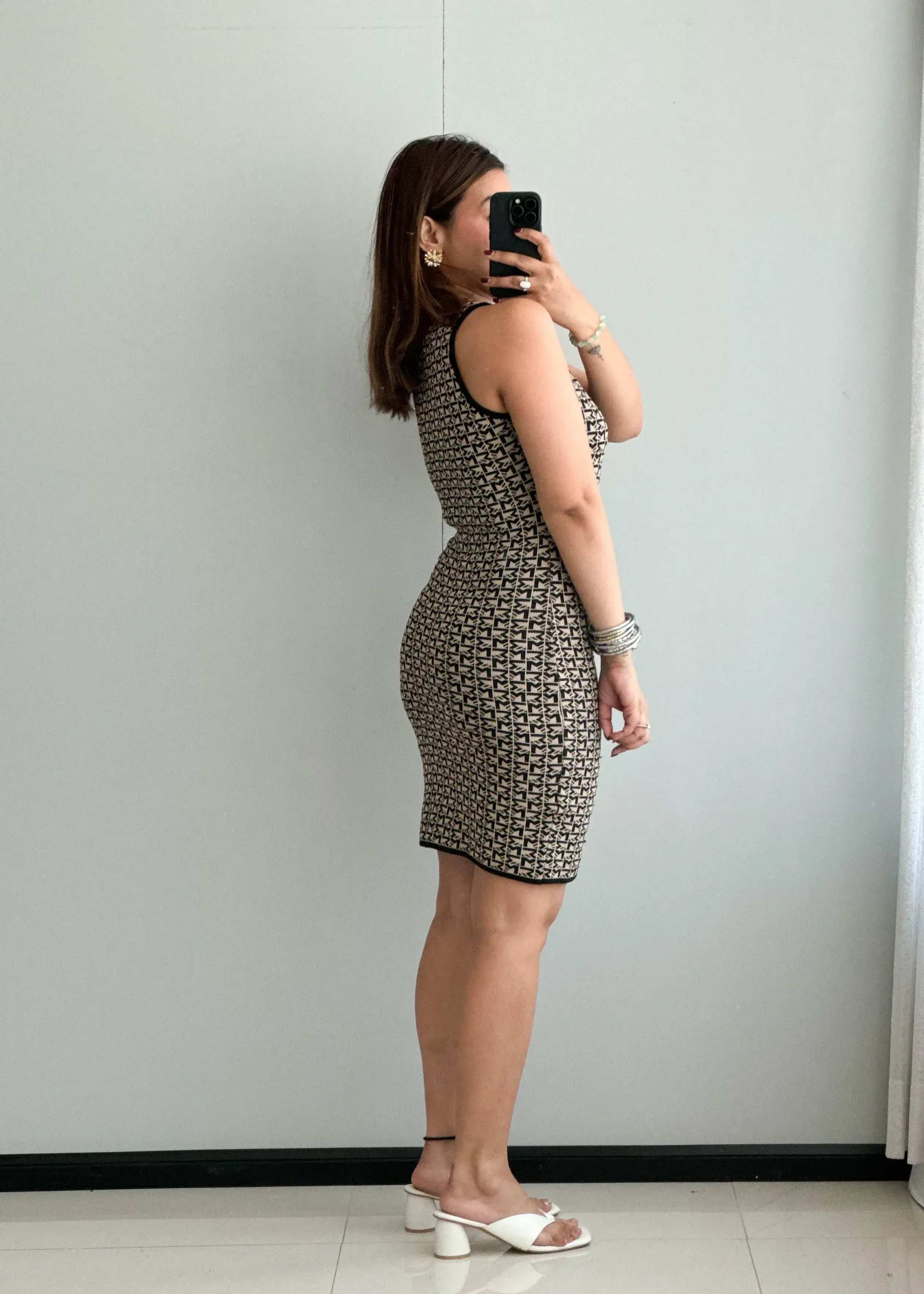 SIZE S-M, Printed Ribbed Bodycon Dress - Closet by Payal