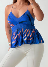 Size S-M Blue Abstract Peplum Cami Top