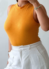 Size L-XL Mustard Ribbed High Neck Bodysuit