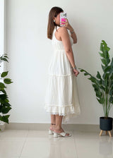 Size S-M, White Tiered Maxi Dress