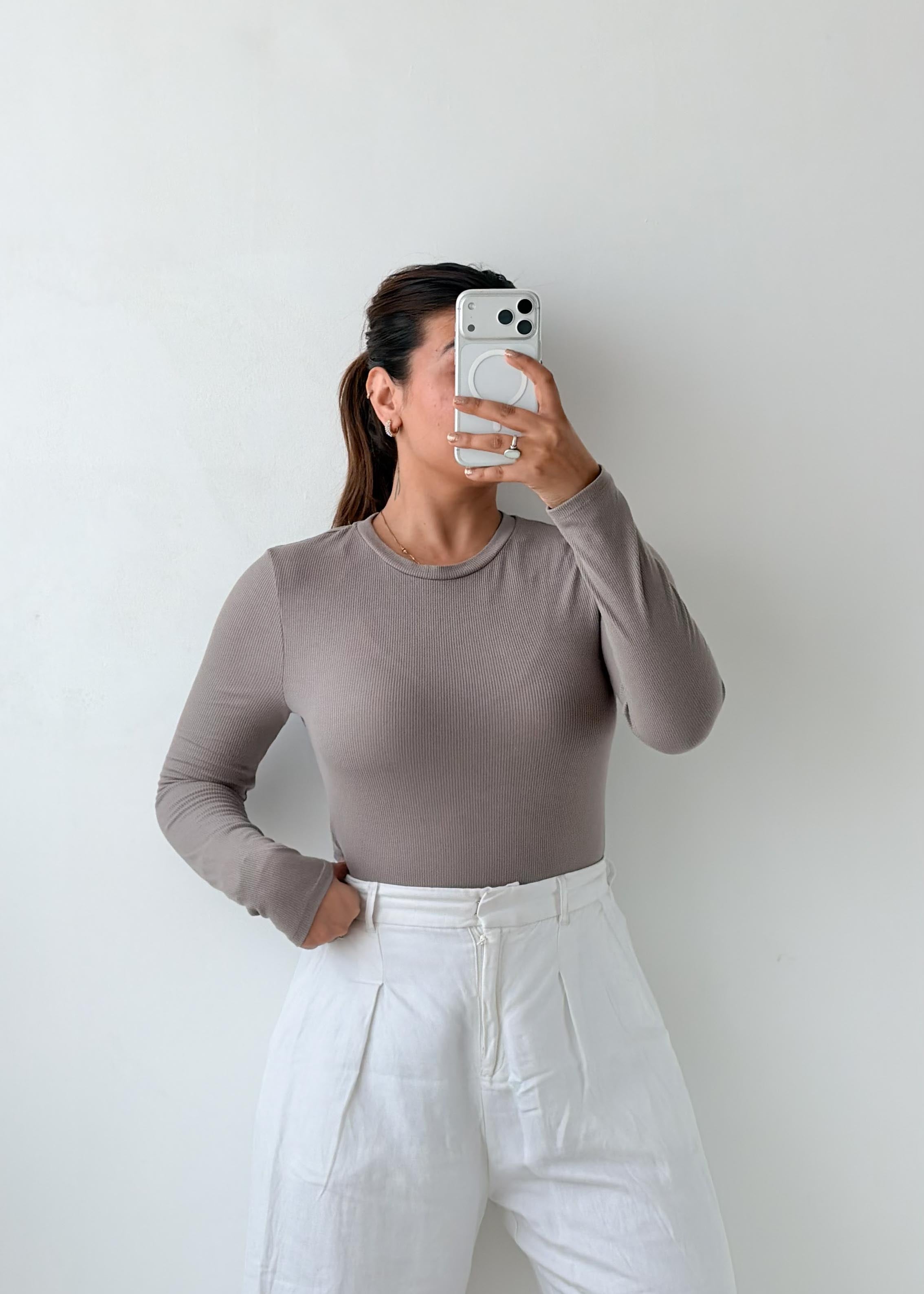 Size M-L Taupe Crew Neck Bodysuit