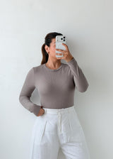Size M-L Taupe Crew Neck Bodysuit