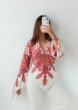 Size XS-S White & Pink Paisley Handkerchief Blouse