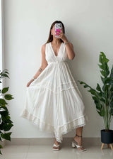 Size S-M, White Tiered Maxi Dress