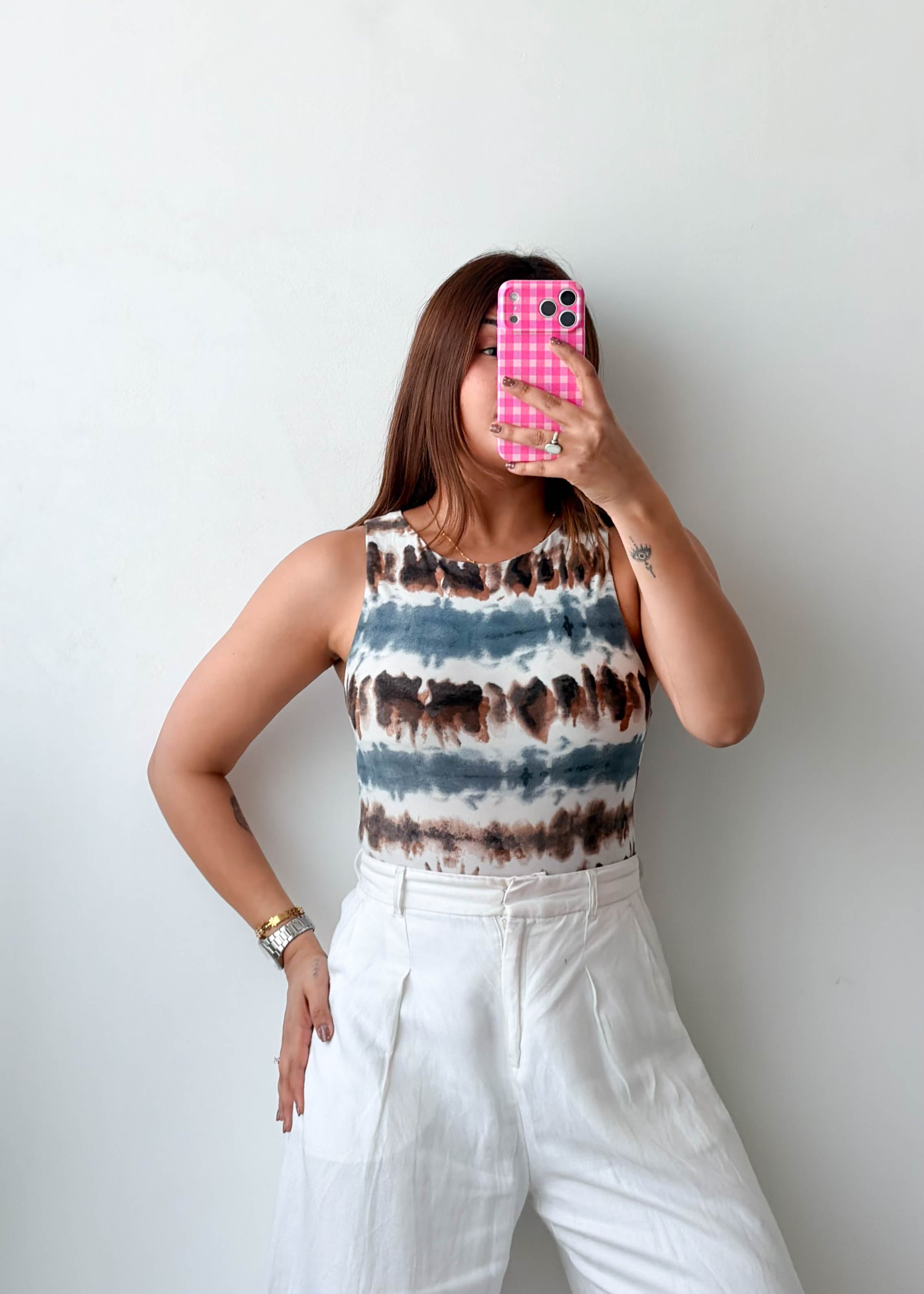 Size XS-S Abstract Print High Neck Bodysuit