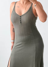Size S-M Olive Ribbed Knit Maxi Dress