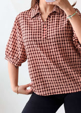 M-L Brown Checkered Oversized Shirt