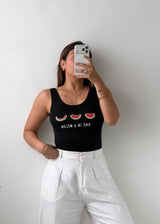 Size S-M Black Watermelon Graphic Bodysuit