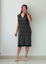 Size M-L Black & White Striped Hooded Dress
