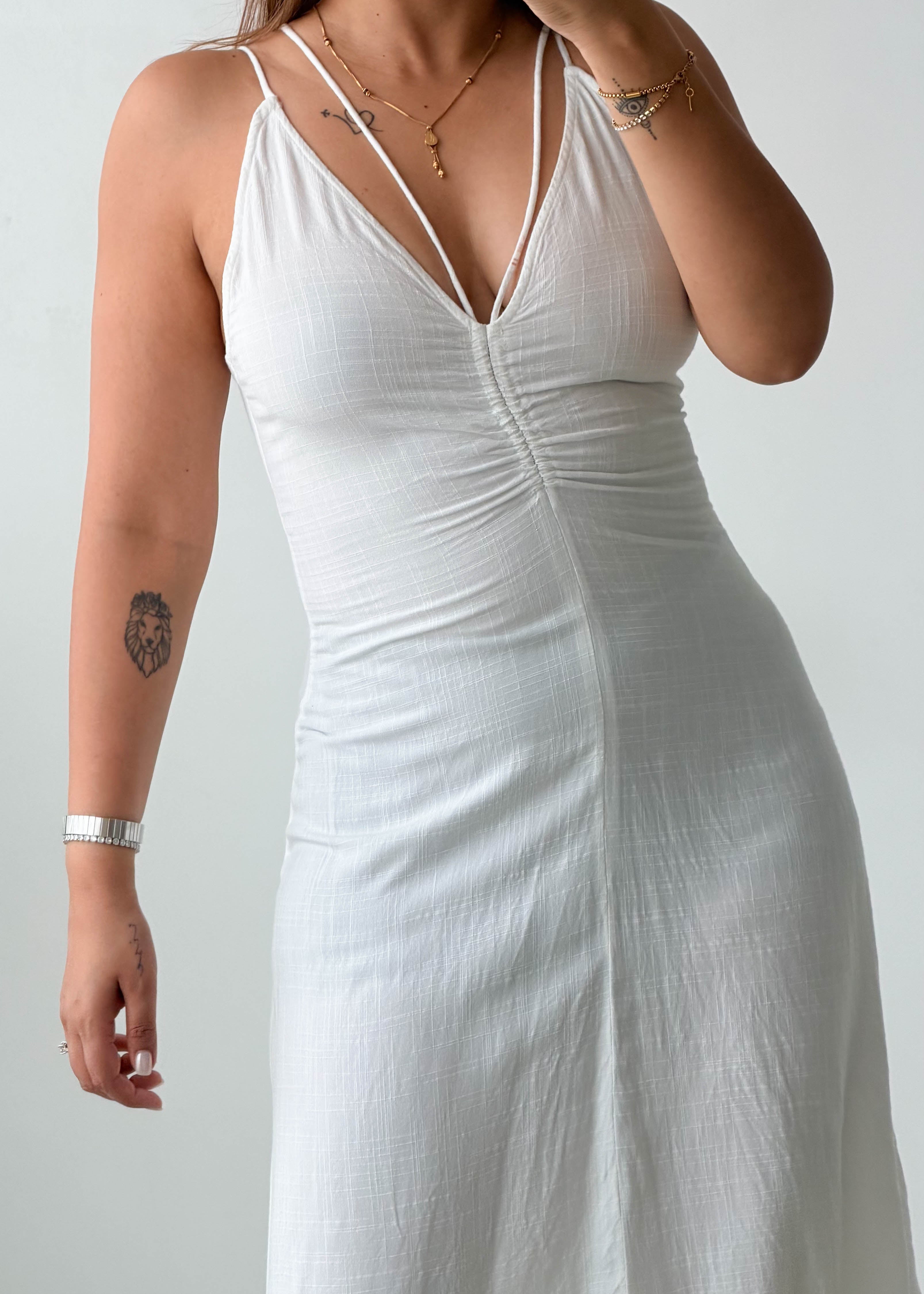 Size XS-S White Ruched Midi Dress