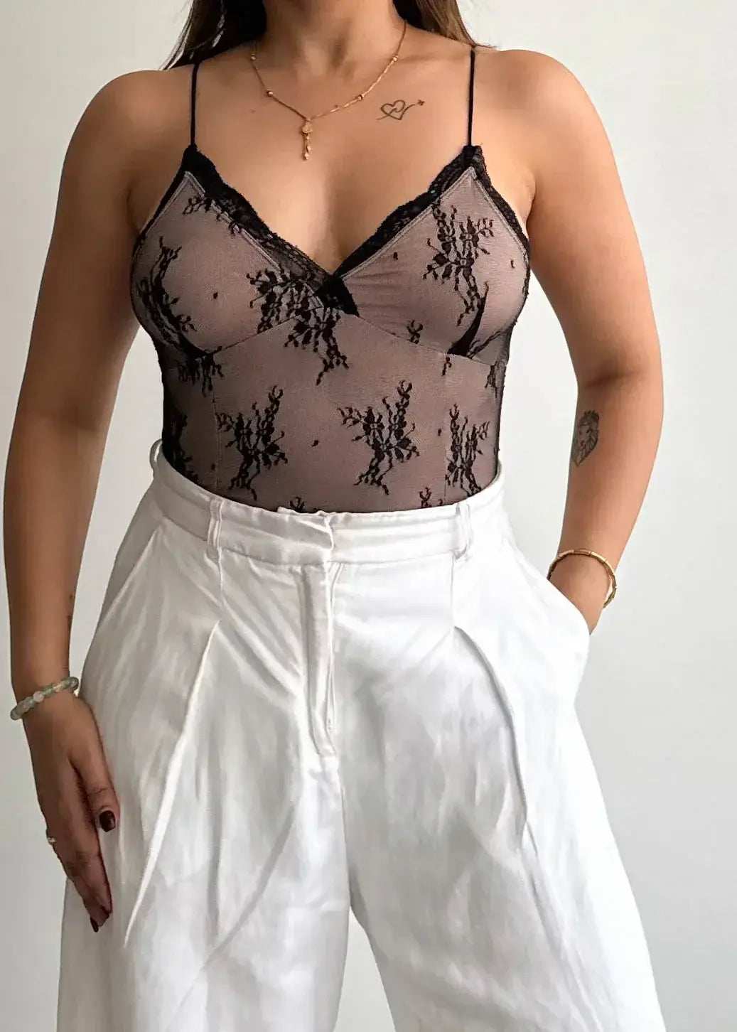 SIZE S-M, Printed Mesh With Lining BodySuit - Closet by Payal