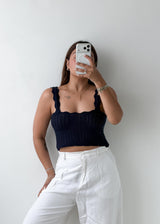 Size XS-S Navy Crochet Crop Top