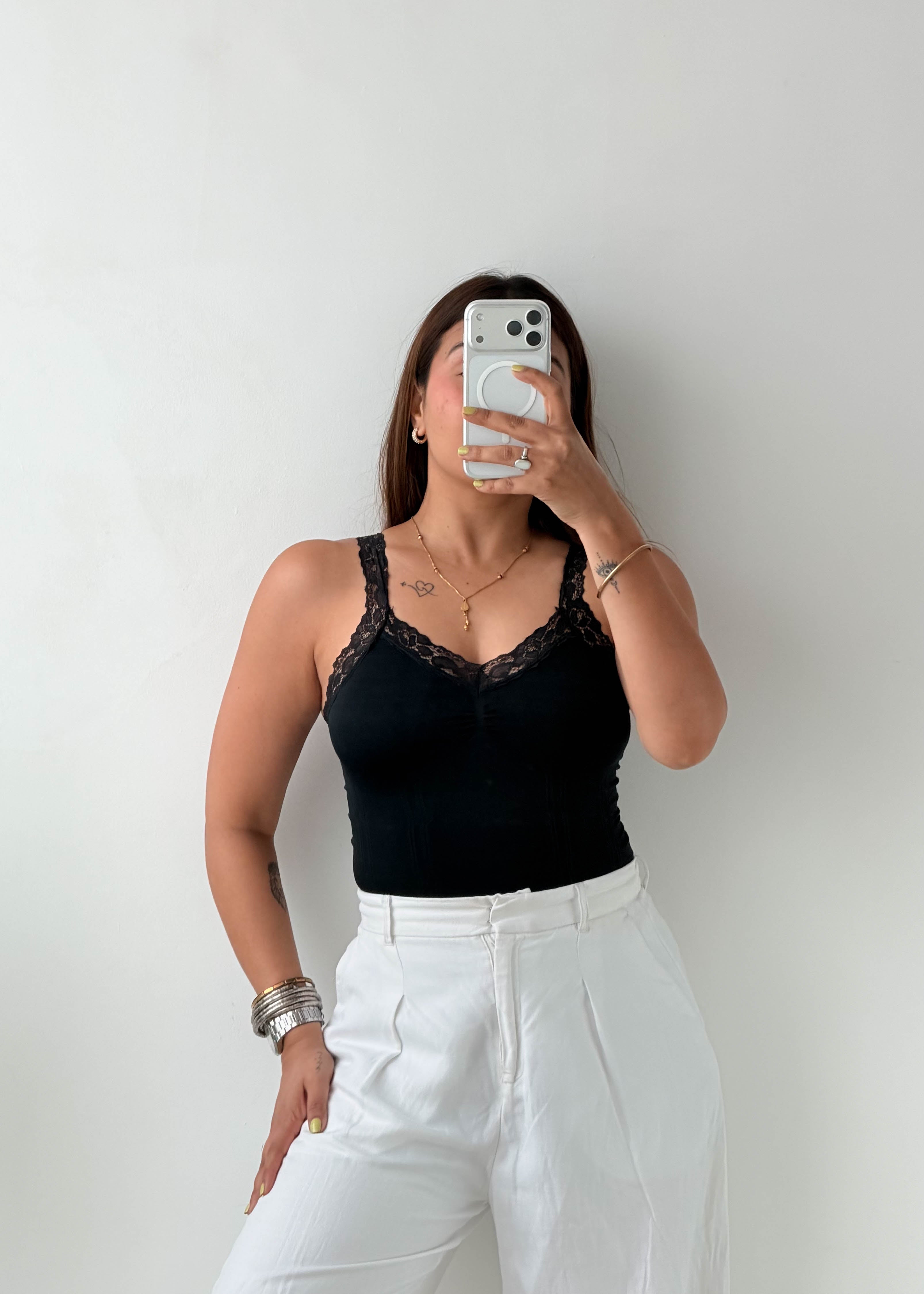 Size XS-S Black Lace Trim Tank Top
