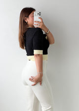 Size XS-S Black Contrast Collar Knit Top
