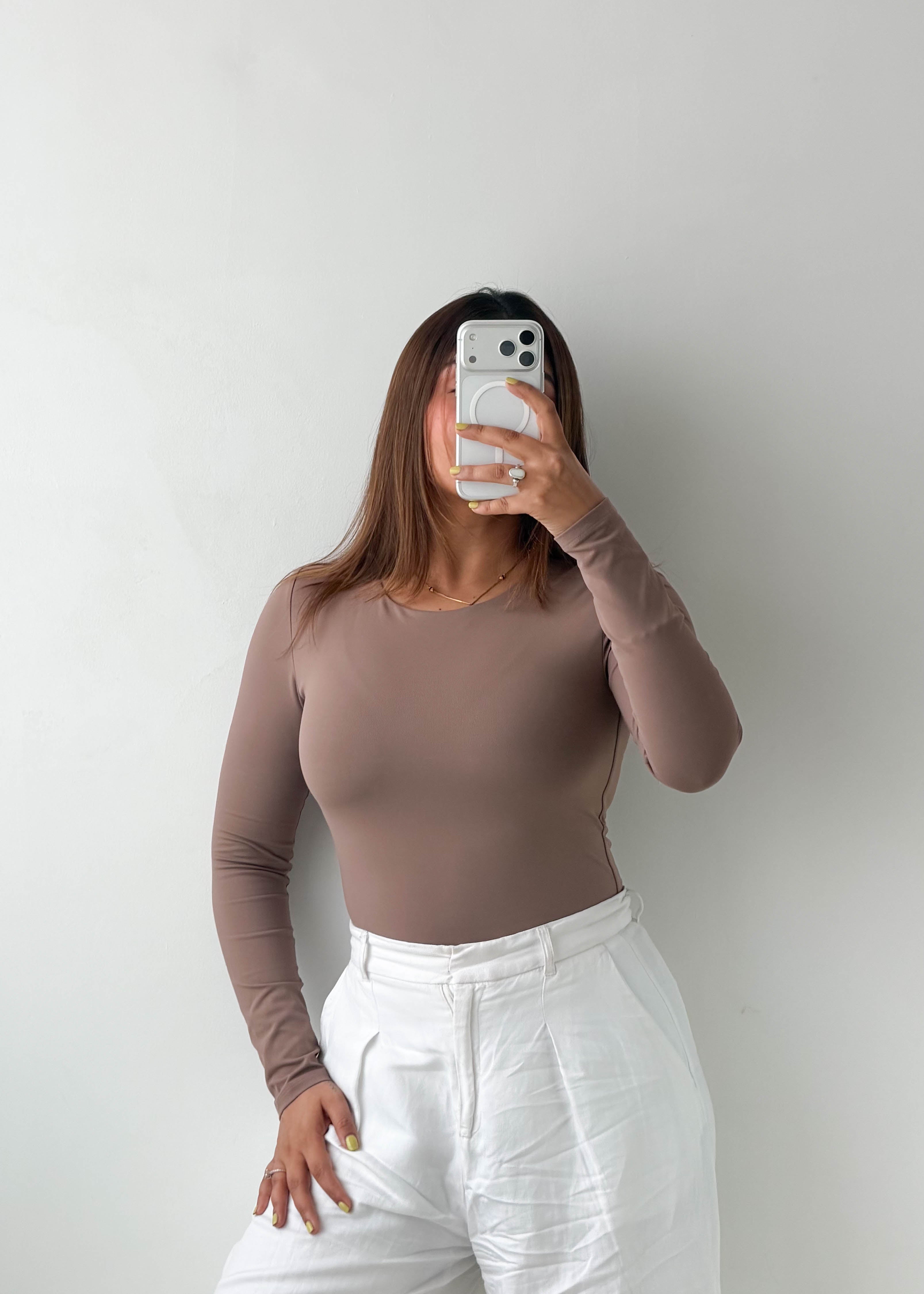 Size S-M Taupe Crew Neck Bodysuit