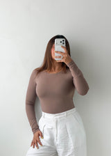Size S-M Taupe Crew Neck Bodysuit