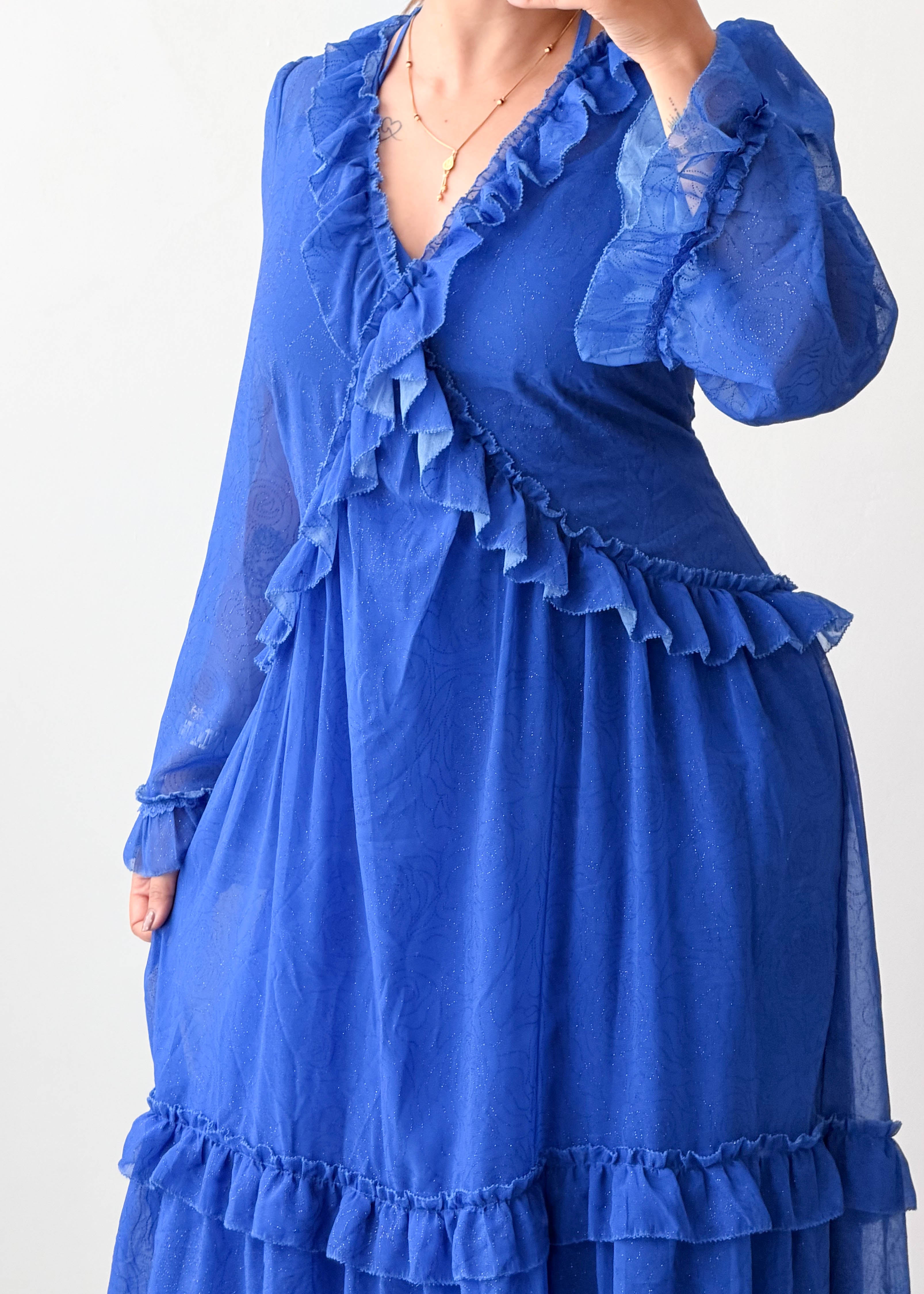 Size M Royal Blue Ruffle Tiered Maxi Dress