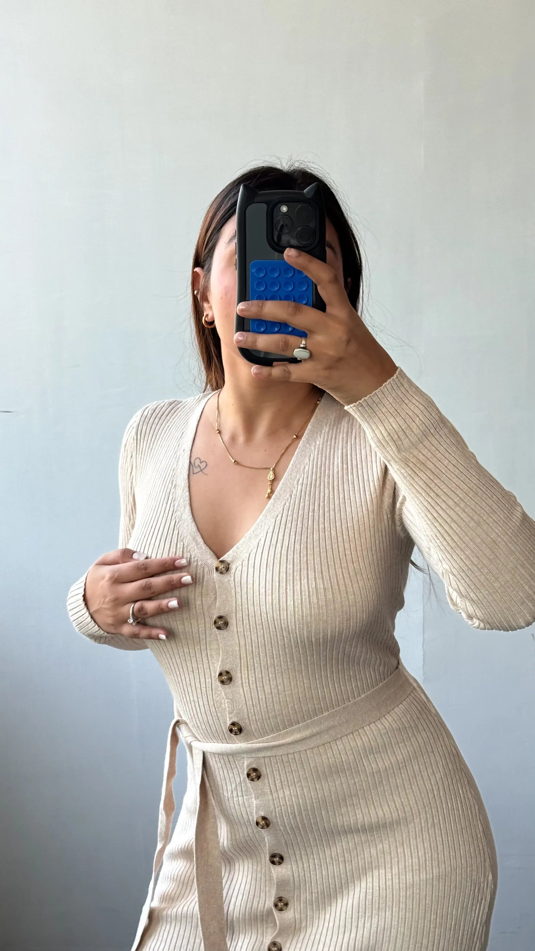 Size S-M, Button-Down Ribbed Midi Dress