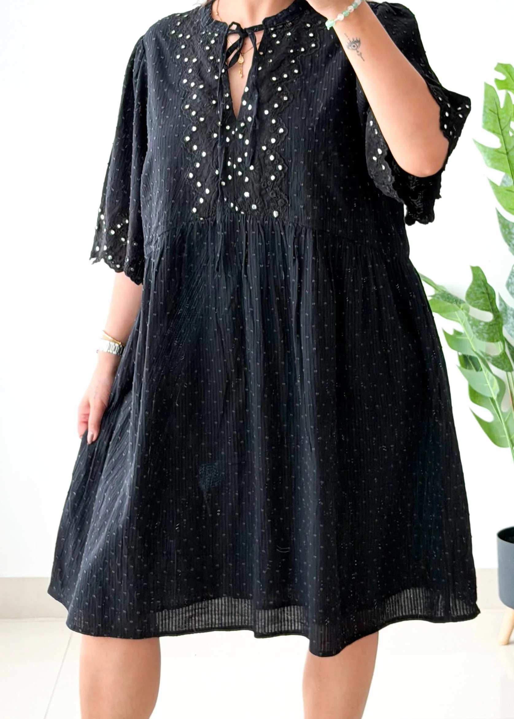 Size XL-XXL, Black Embellished Mini Dress