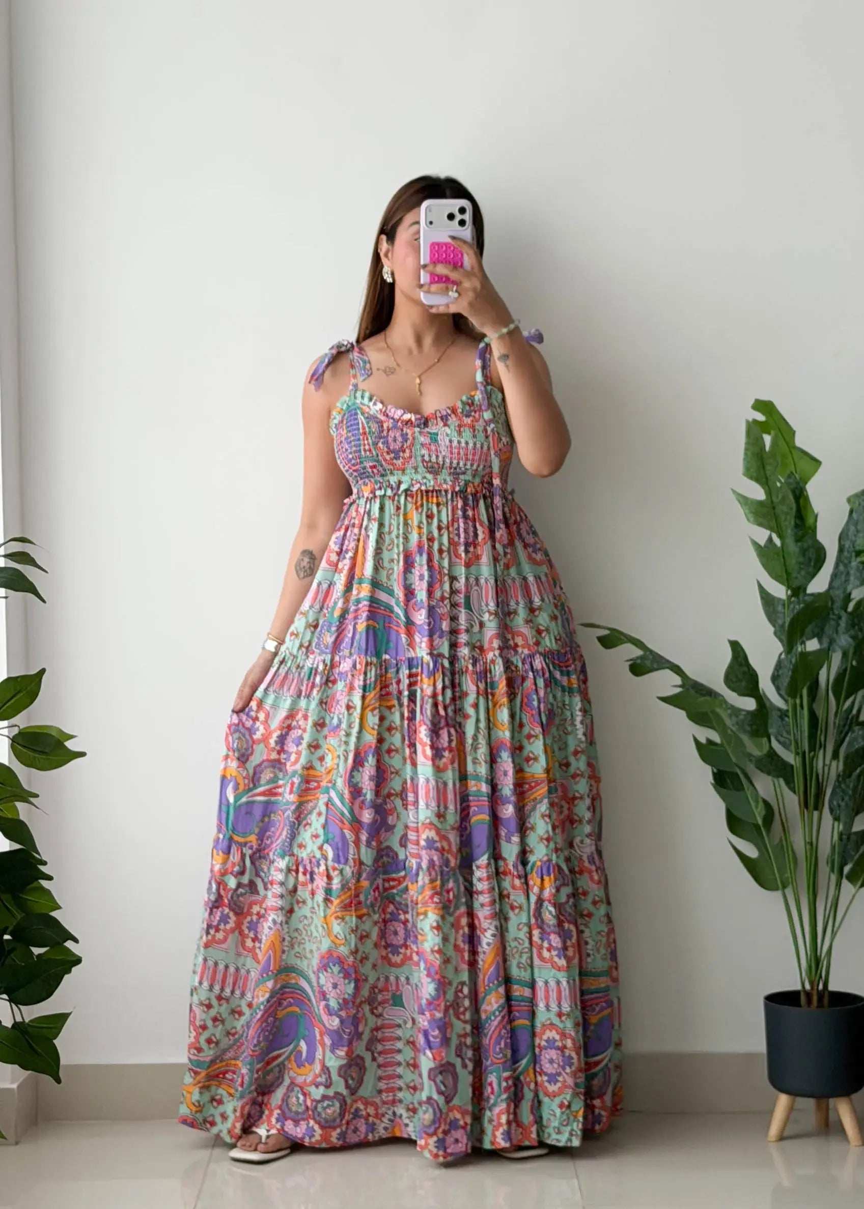 Size M-L, Multicolor Boho Tiered Maxi Dress