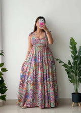Size M-L, Multicolor Boho Tiered Maxi Dress