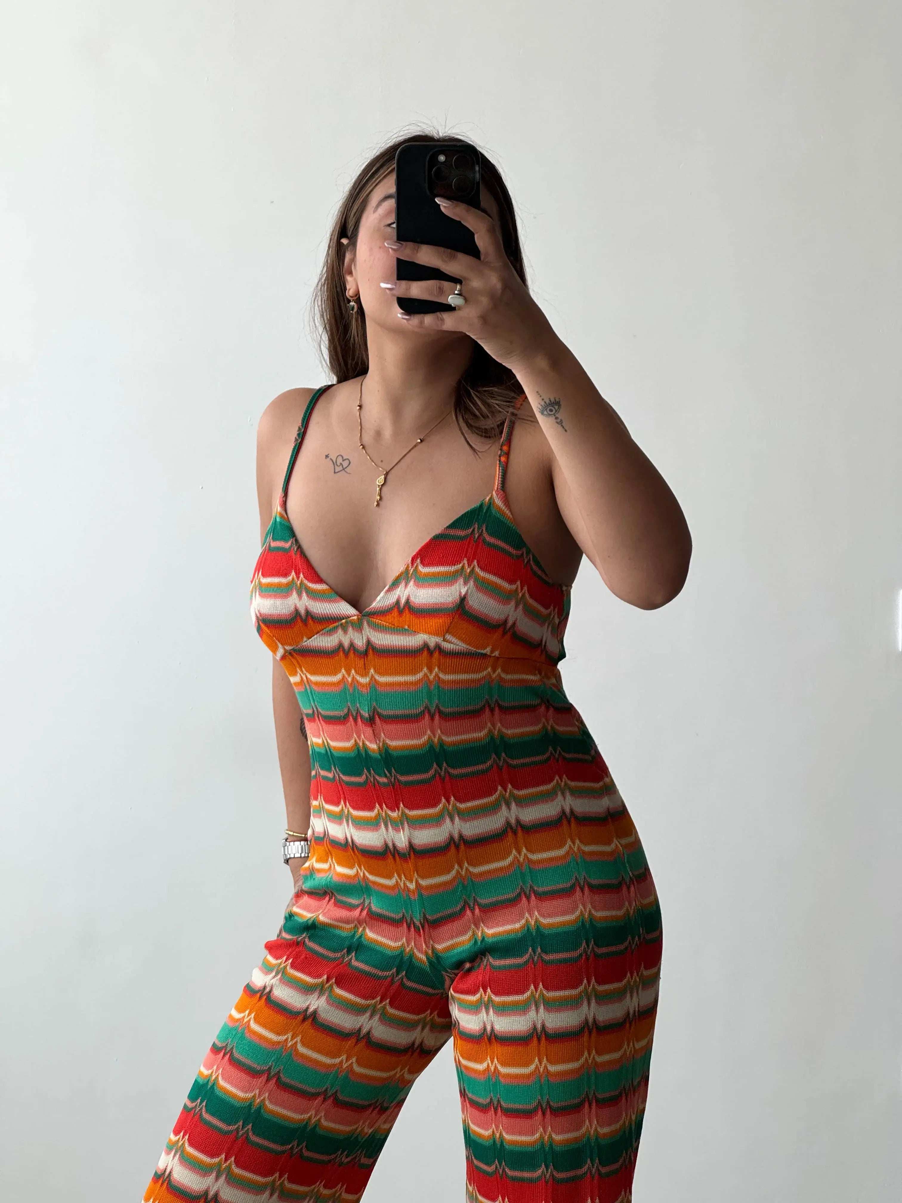 Size XS-S, Multicolor Crochet Knit Jumpsuit