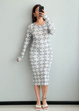 SIZE S-M,  Printed Cotton Midi Dress Fully Stretchable