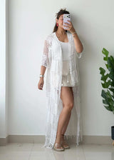 Size L-XL, White Crochet Cover-Up Dress