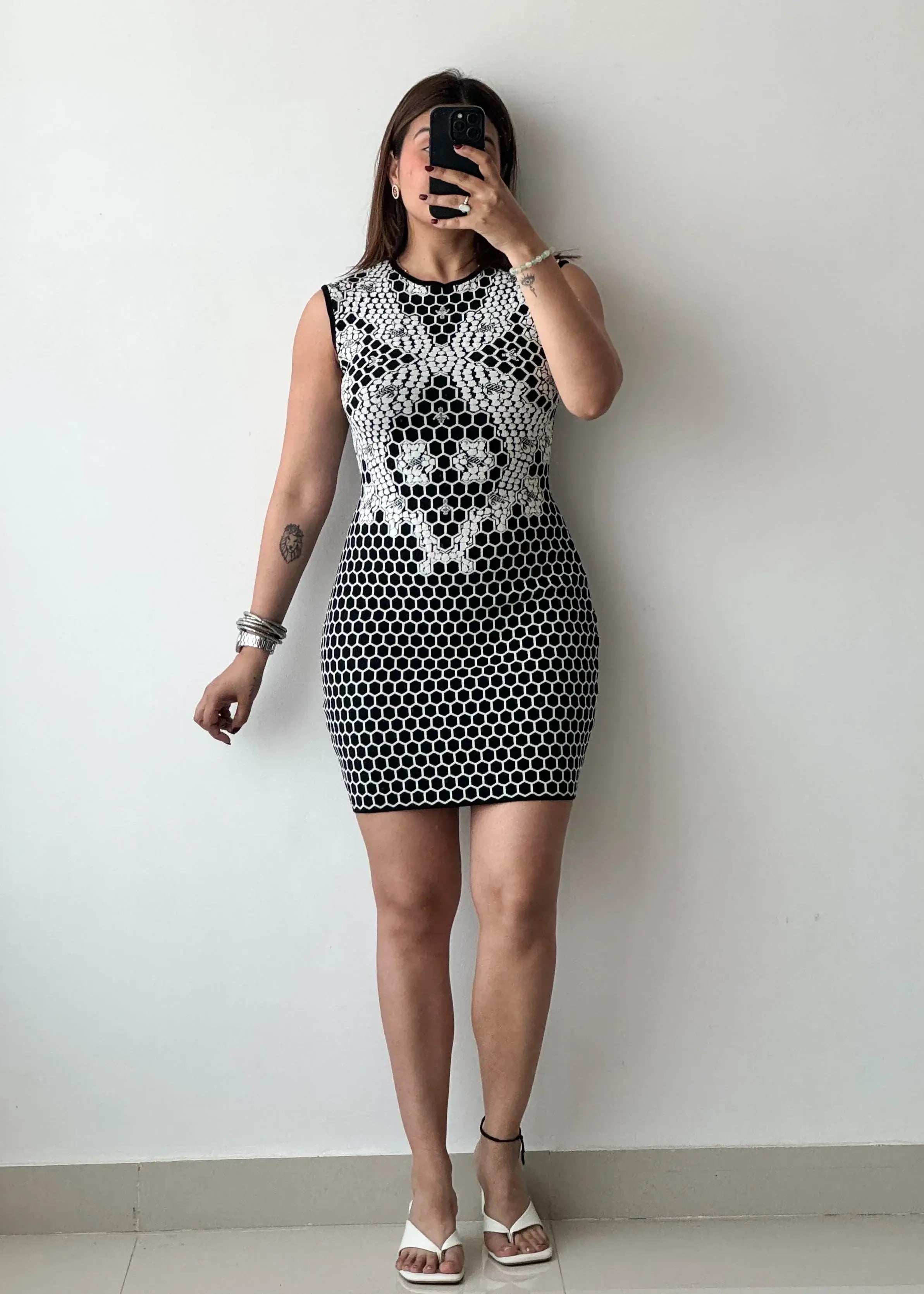 SIZE S-M, Printed Ribbed Mini Dress - Closet by Payal