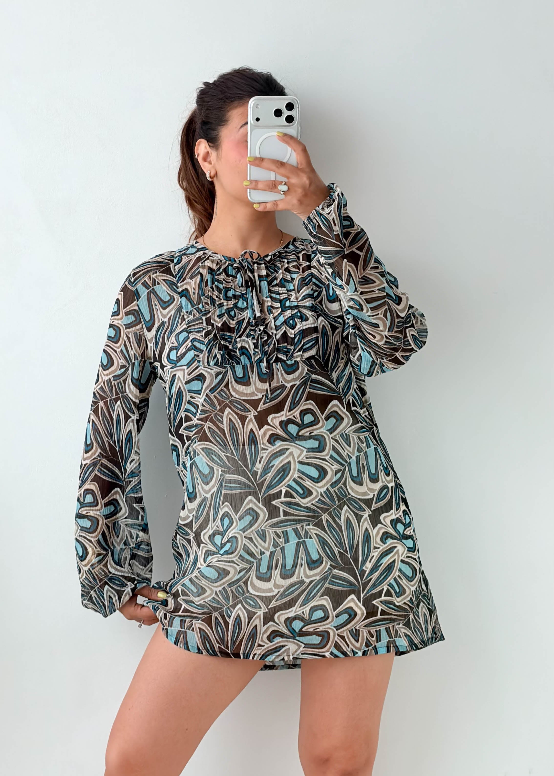 Size S-M Blue Abstract Print Peplum Top