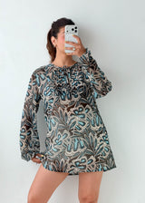 Size S-M Blue Abstract Print Peplum Top