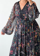 Size M-L Black Floral Sheer Maxi Dress