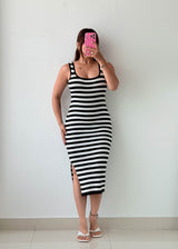 Size S-M Black & White Striped Midi Dress