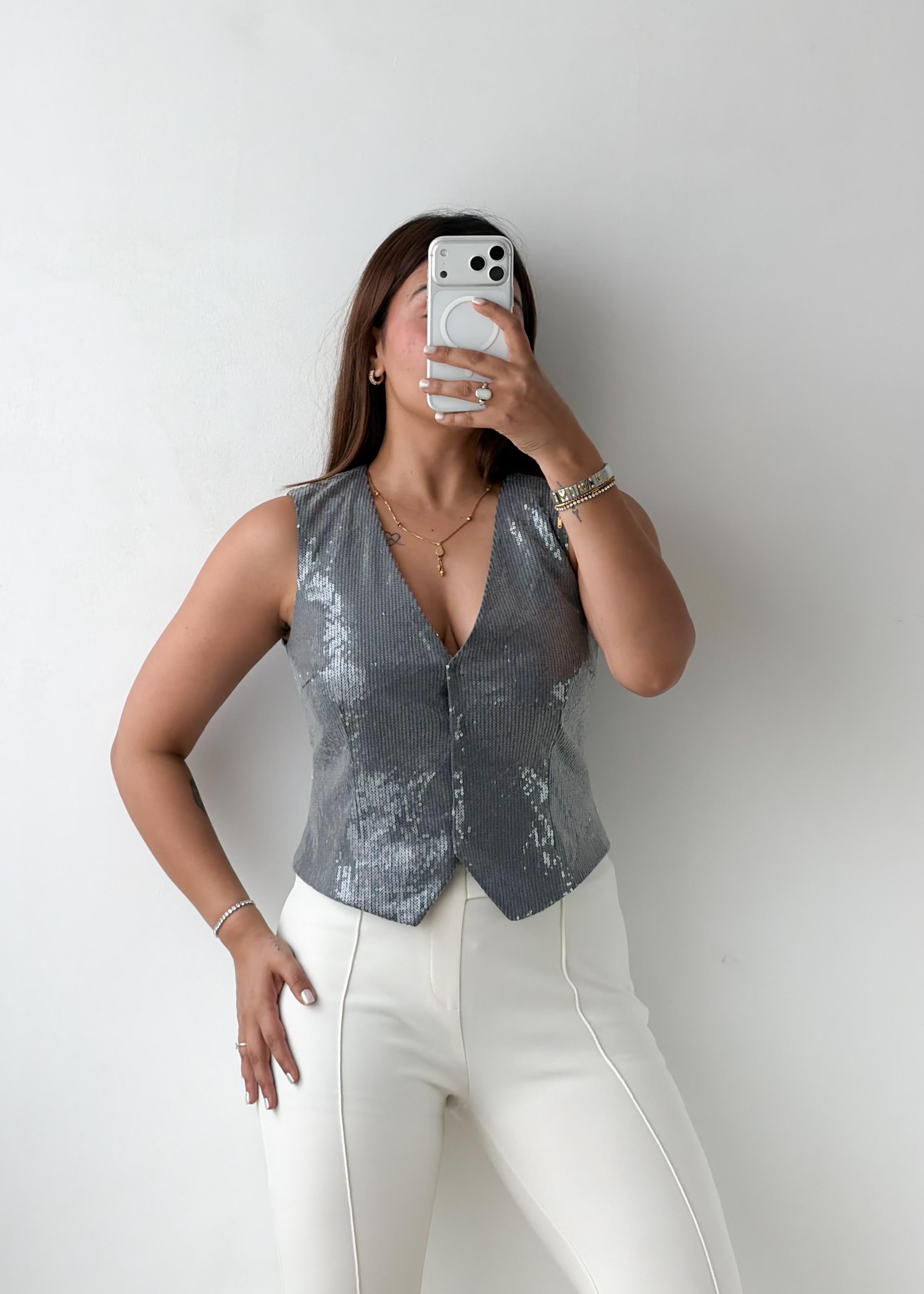Size S-M Silver Sequin Vest Top
