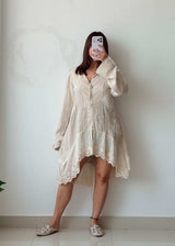 Size M-L Beige Boho Lace Hem Shrug Dress