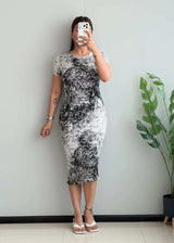 SIZE S-M, Abstract Marble Print Bodycon Midi Dress - Closet by Payal